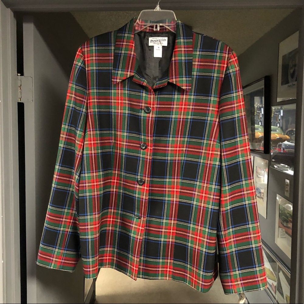 Pendleton Ladies 16 Tall Wool Plaid Blazer NWT